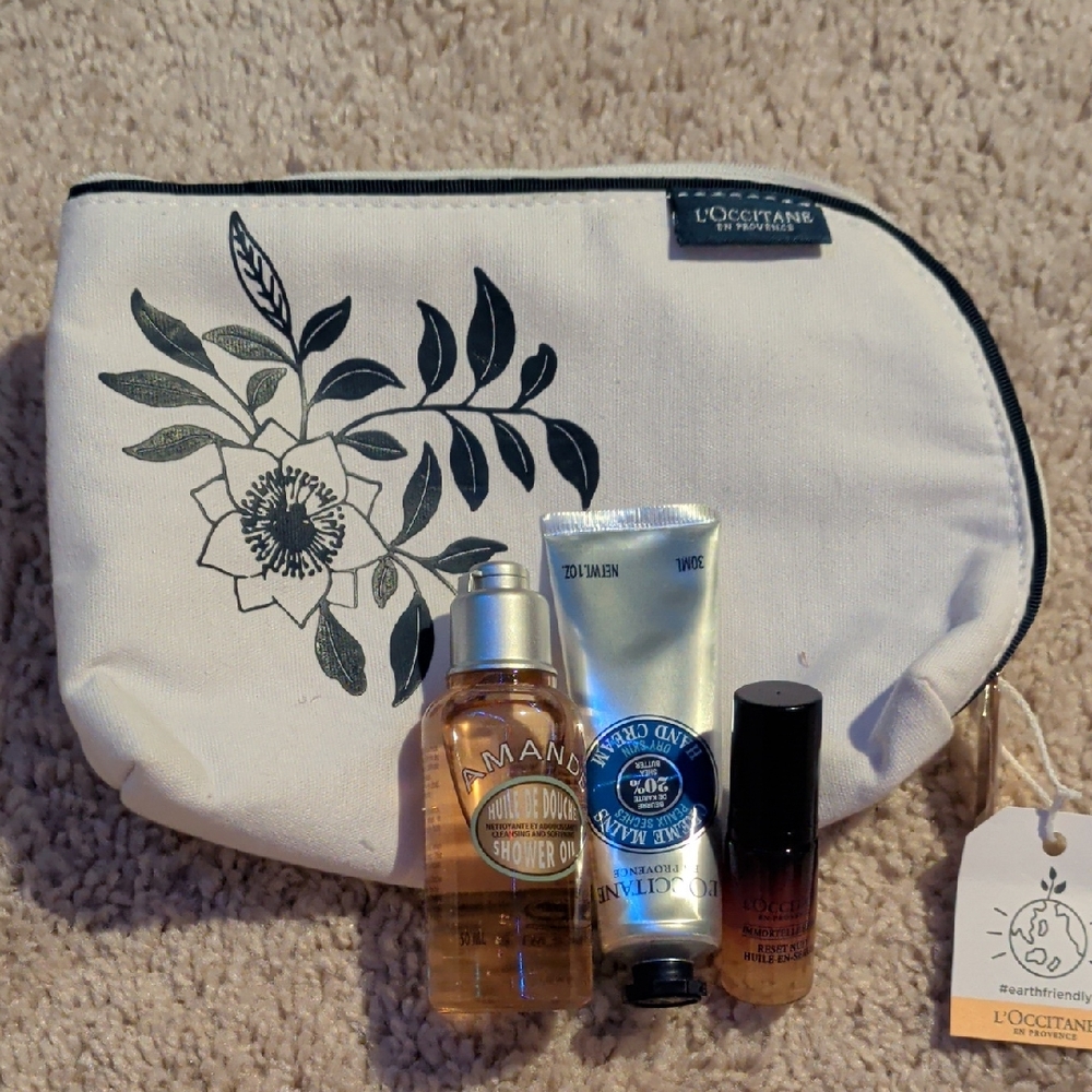 L'OCCITANE Hand Cream And Shower Oil With Floral Cosmetic Bag